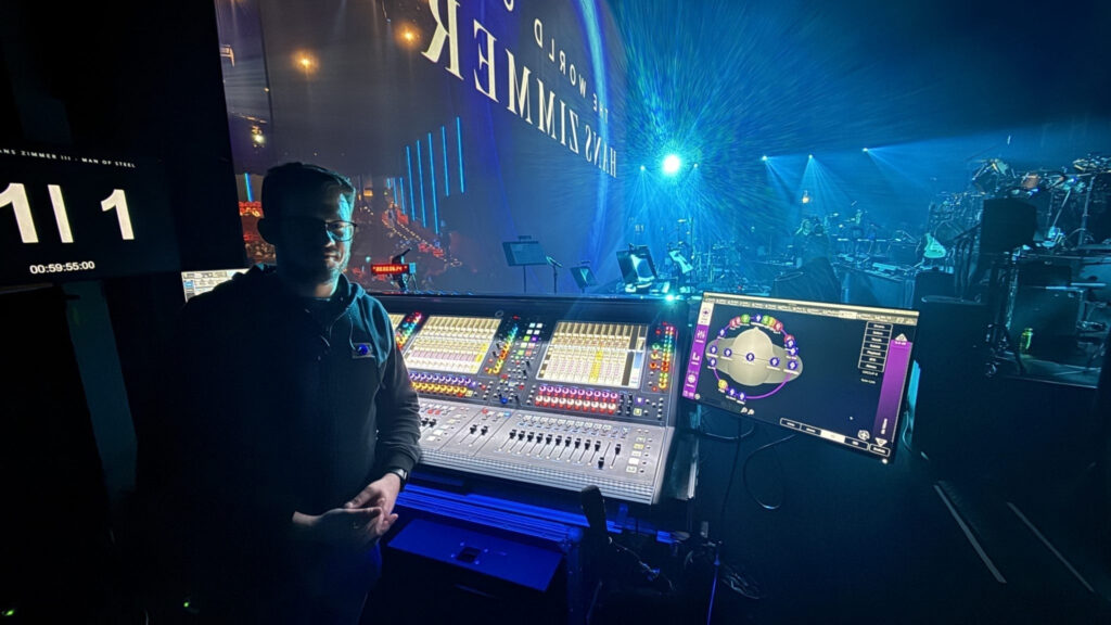 Monitor engineer operating KLANG immersive in-ear mixing system at Hans Zimmer World Tour